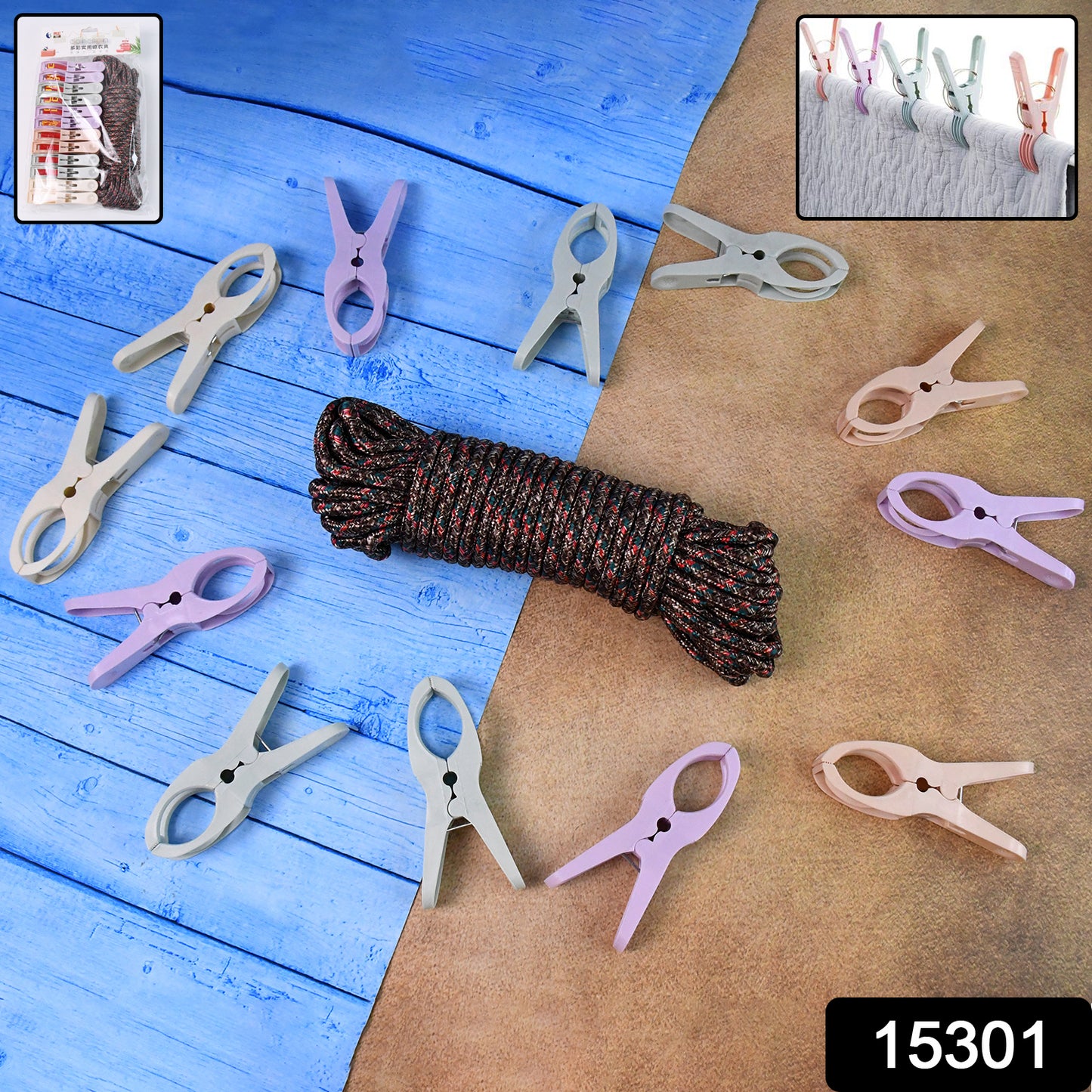 Cloth Drying Rope With Clips Convenient And Durable Hanging Solution (12 Pc) - Springkart 