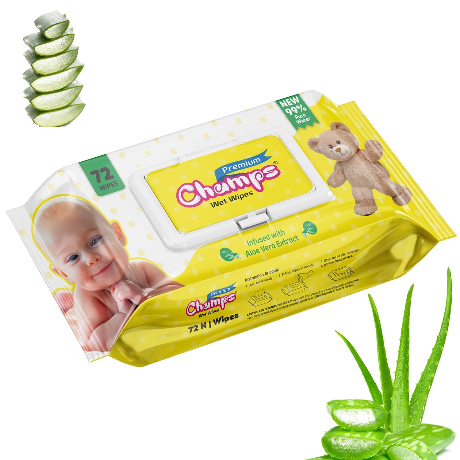 Champs Premium Wet Wipes Infused With Aloe Vera Extract Wet Wipes (72 N Wipes ) - Springkart 
