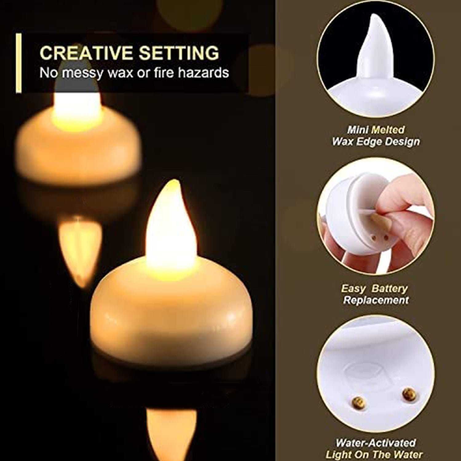 6432 Set Of 12 Flameless Floating Candles Battery Operated Tea Lights Tealight Candle - Decorative Wedding. - Springkart 