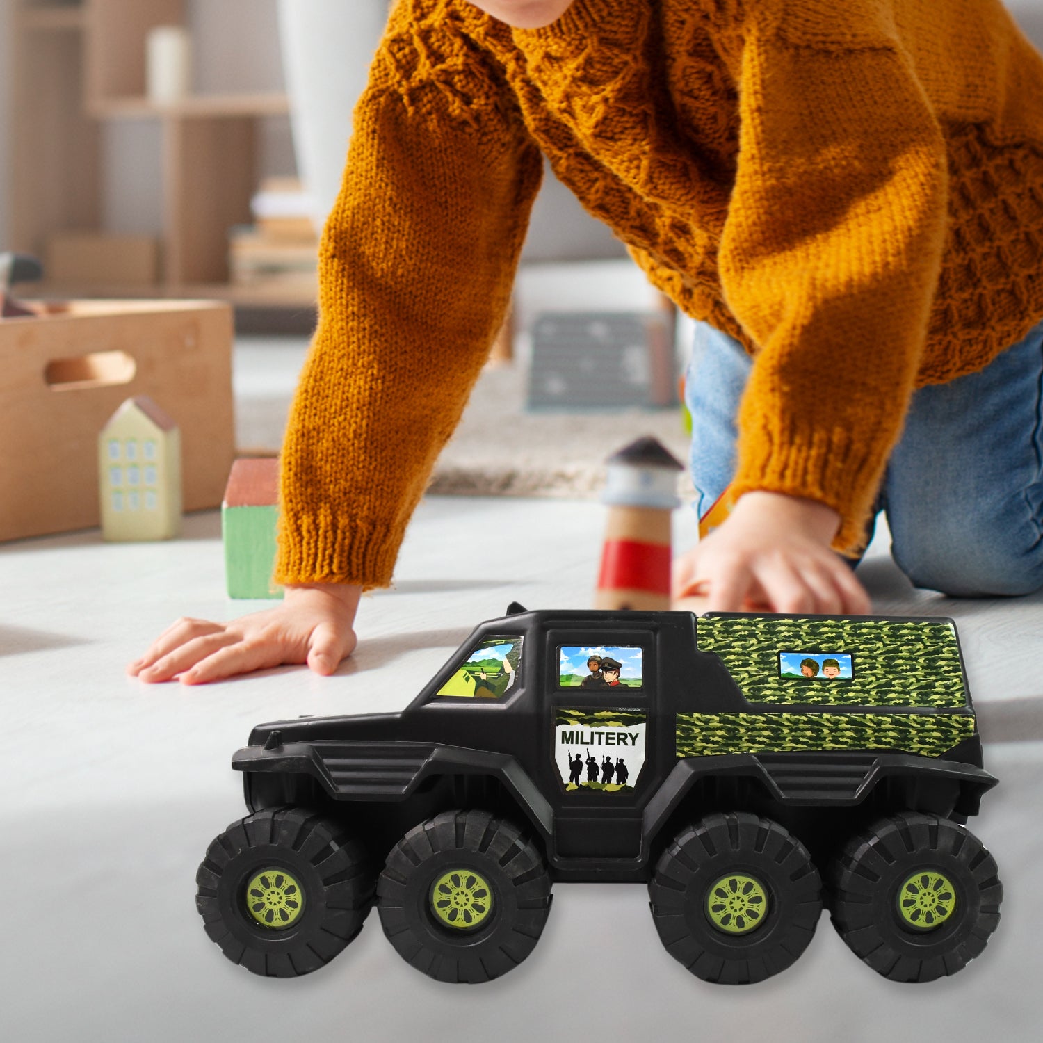 Big Military 8-wheel Plastic Car Toy (1 Pc) - Springkart 
