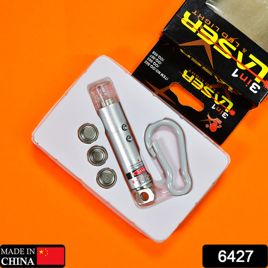6427 3 In1 Laser Light Led Flashlight + Torch Keychain + Laser Pointer - Springkart 