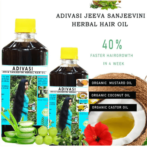 Adivasi Jeeva Sanjeevini Herbal Hair Oil For Regrowth And Long Hair Pure Natural Hair Oil, 100ml - Springkart 