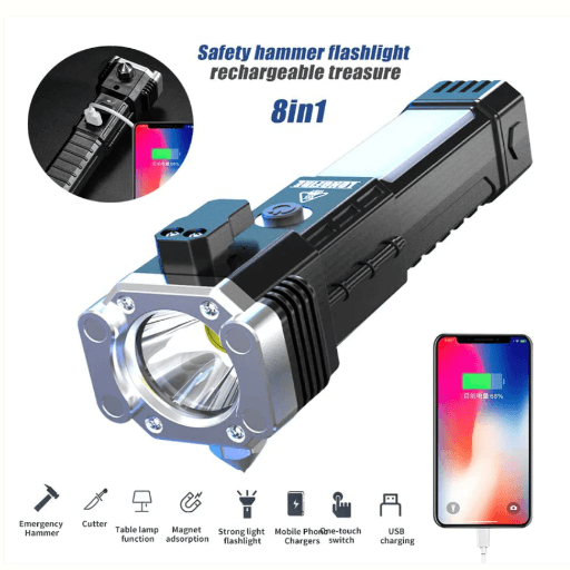 Portable Rechargeable Torch LED Flashlight Long Distance Beam Range with Power Bank - Springkart 