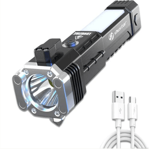 Portable Rechargeable Torch LED Flashlight Long Distance Beam Range with Power Bank - Springkart 