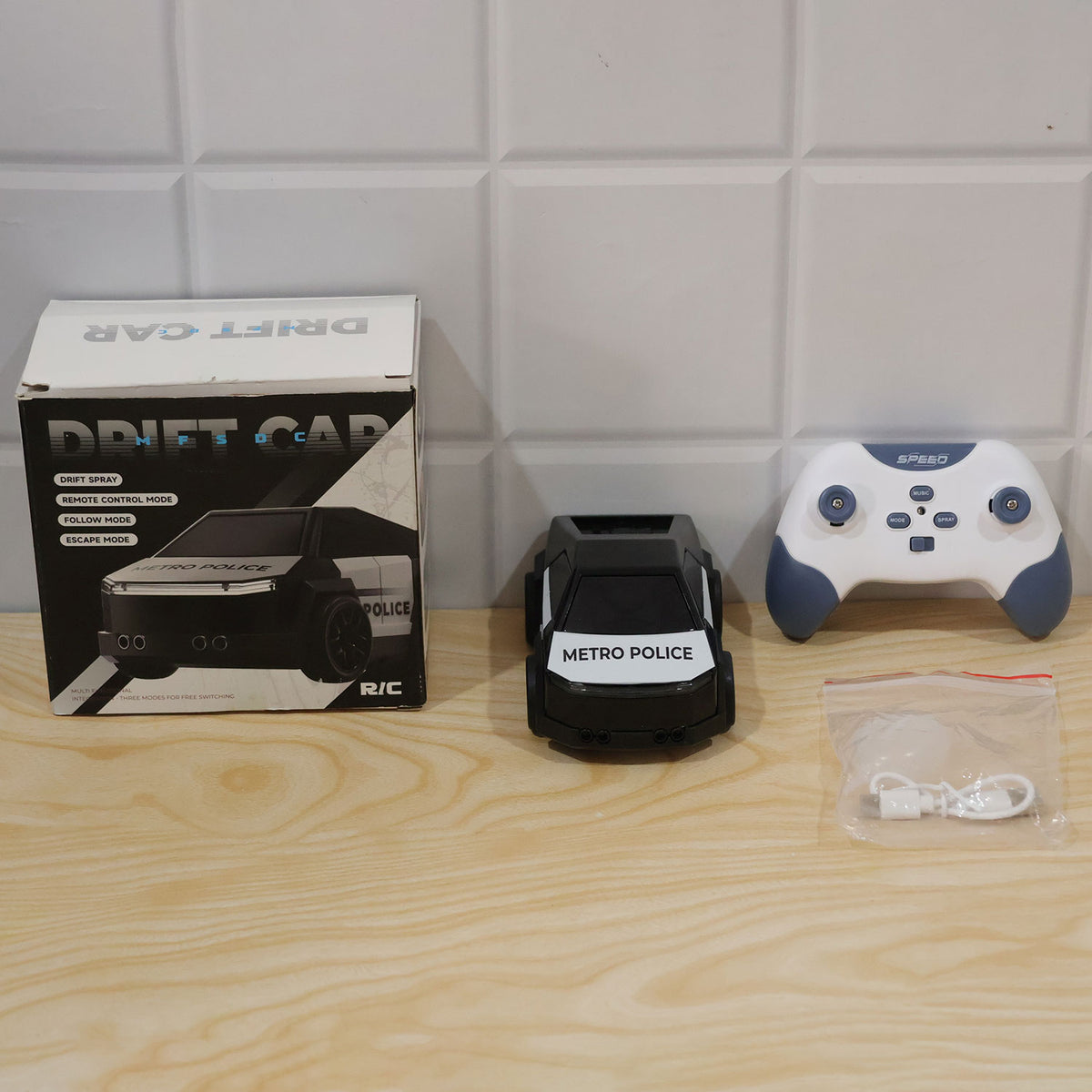Remote Control Police Drift Car With Follow Modemist Spraylights And Music Set