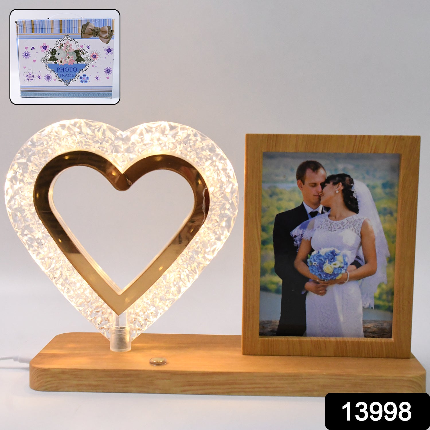 Heart Shape Cystal Led Lamp Photo Frame Night Lamp Wedding Gift Love Couple - Springkart 