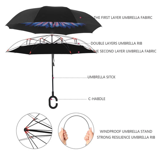 6211 Plain Design Windproof Upside Down Reverse Umbrella With C-shaped Handle - Springkart 