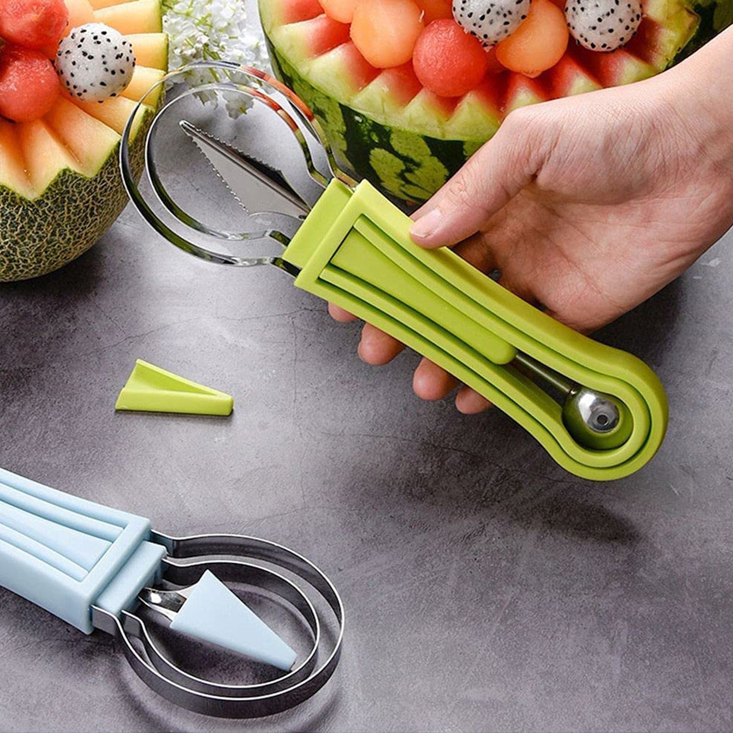 2606 4 In 1 Stainless Steel Melon Baller Seed Remover Sorbet Dessert Ball Spoon Fruit Digging Spoon Double Sided Fruit Scooper Watermelon Baller Scoop - Springkart 