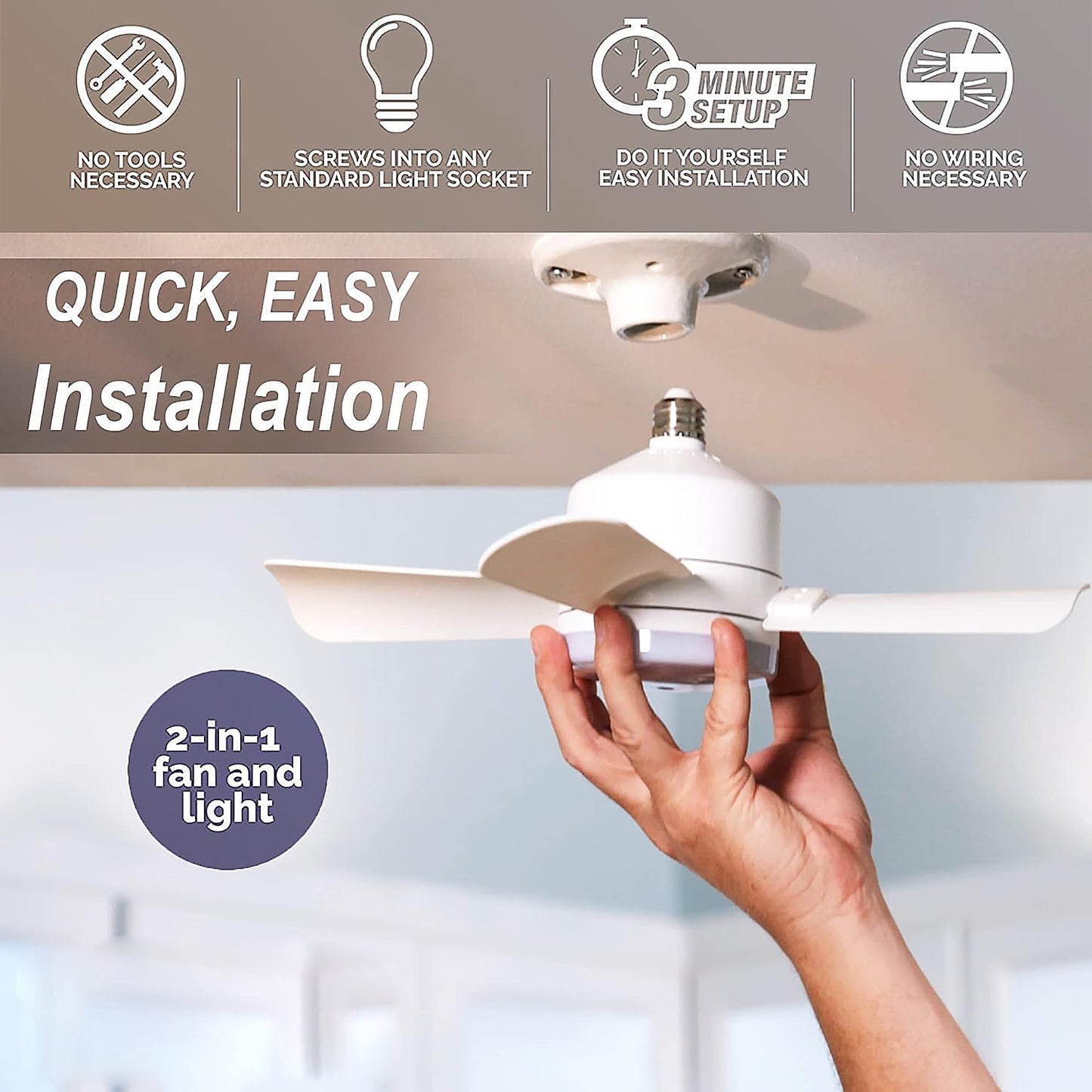 17845 Socket Fan Light Original - Cool Light Led Ceiling Fans With Lights And Remote Control Replacement For Lightbulb - Bedroom Kitchen Living Room1000 Lumens 5000 Kelvins Cool Leds (Remote Battery Not Included) - Springkart 