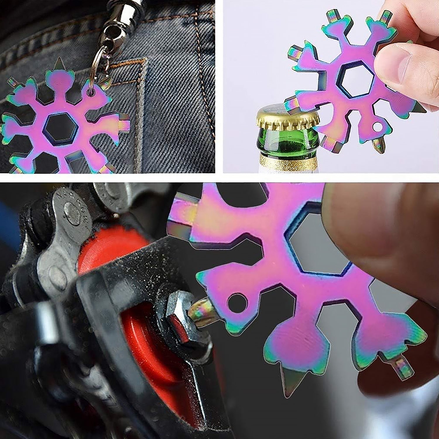 Durable Portable 18 In 1 Snowflake Multi-tool Snowflake Bottle Opener Flat Phillips Screwdriver Kit Wrench - Springkart 