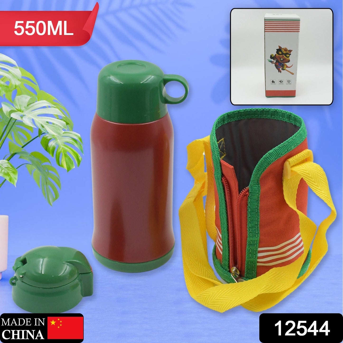 12544 Premium Stainless Steel Insulated Sipper Bottle Print Water Flaskcartoon Vacuum Hot Cold For Kids Travelling Water Bottle For Kids With Pop Up Straw Double Wall Thermos With Straw Bottle Zippe Cover For Officegymschool (550 Ml) - Springkart 