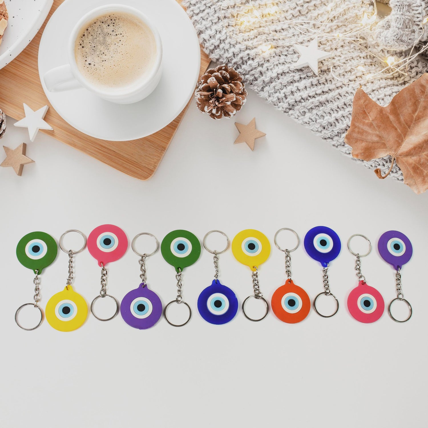 Evil Eye Rubber Silicone Keychain (12 Pcs Set Mix Color) - Springkart 