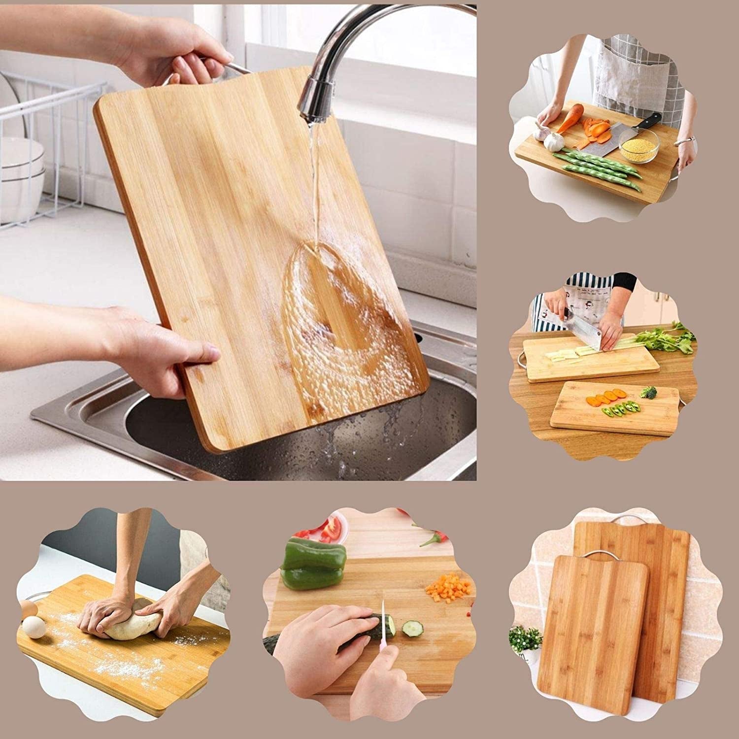 2315 Thick Wooden Bamboo Kitchen Chopping Cutting Slicing Board With Holder For Fruits Vegetables Meat - Springkart 