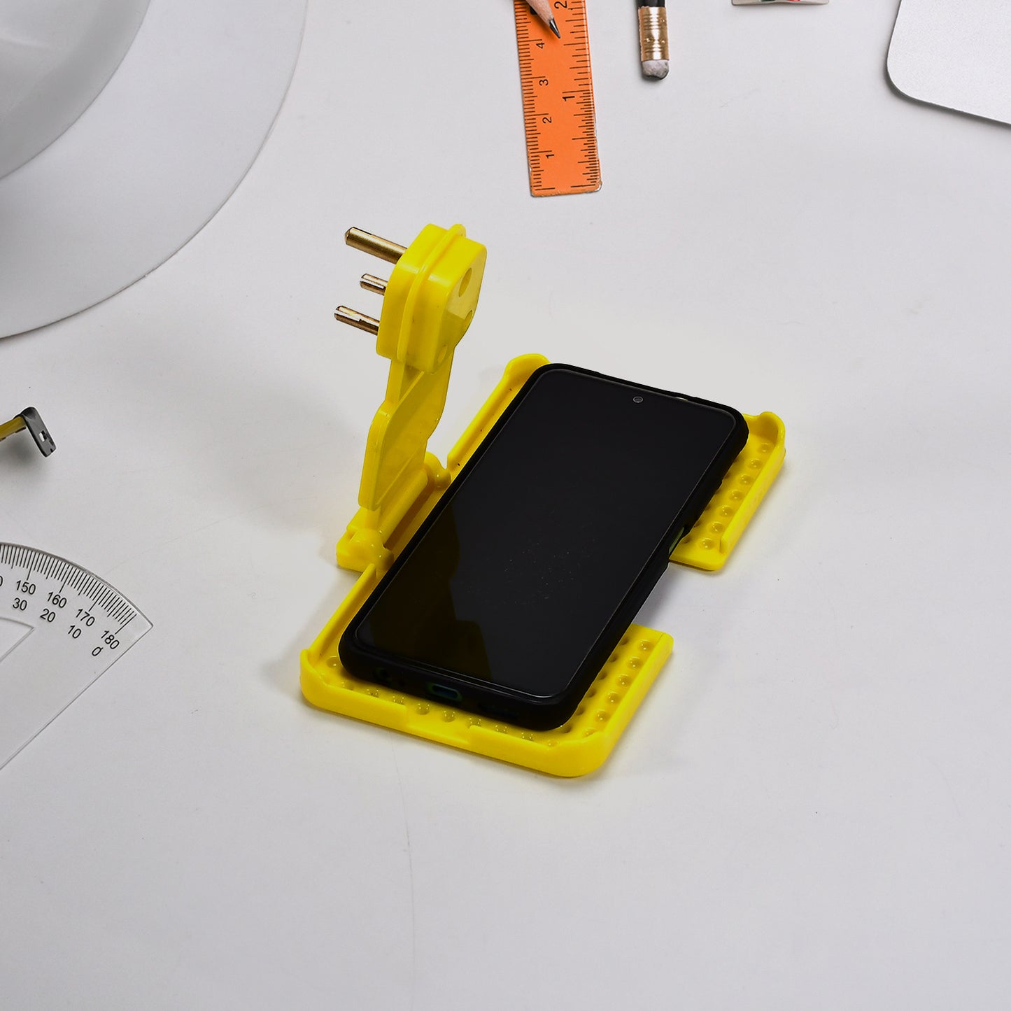6498 Multi-purpose Wall Holder Stand For Charging Mobile Just Fit In Socket And Hang (Yellow) - Springkart 