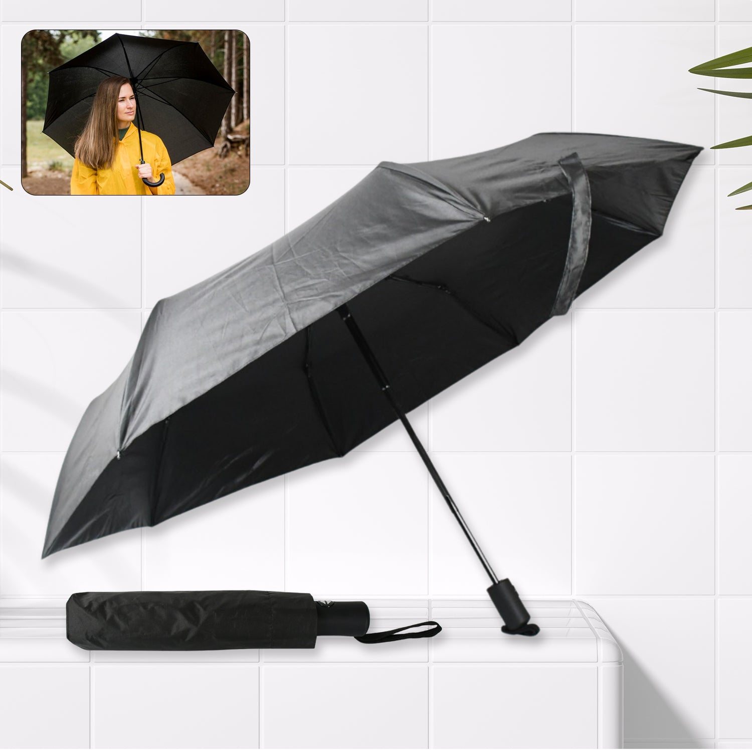 12744 2 Fold Manual Open Umbrella Windproof Sunproof Rainproof With Sturdy Steel Shaft Wrist Straps Easy To Hold Carry Umbrella For Women Men Kids - Springkart 