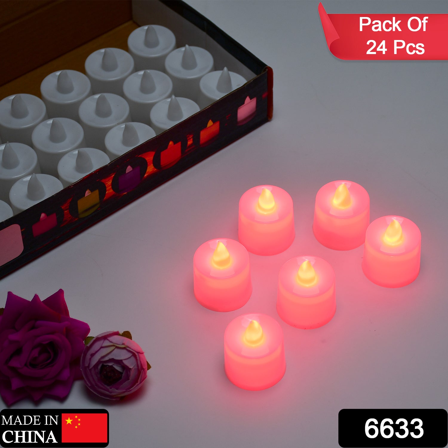 6633 Red Flameless Led Tealights Smokeless Plastic Decorative Candles - Led Tea Light Candle For Home Decoration (Pack Of 24) - Springkart 