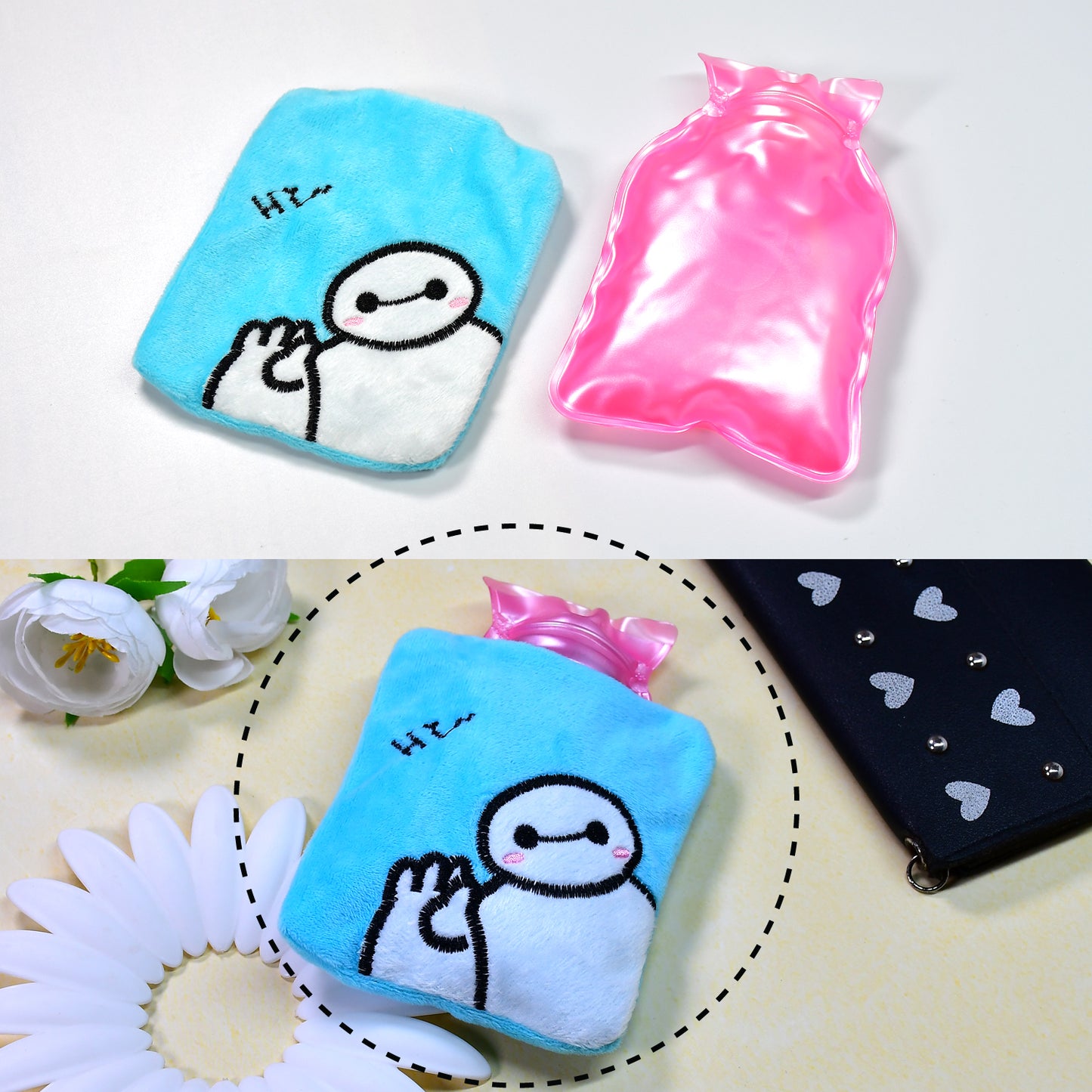 6525 Blue Baymax Small Hot Water Bag With Cover For Pain Relief Neck Shoulder Pain And Hand Feet Warmer Menstrual Cramps. - Springkart 