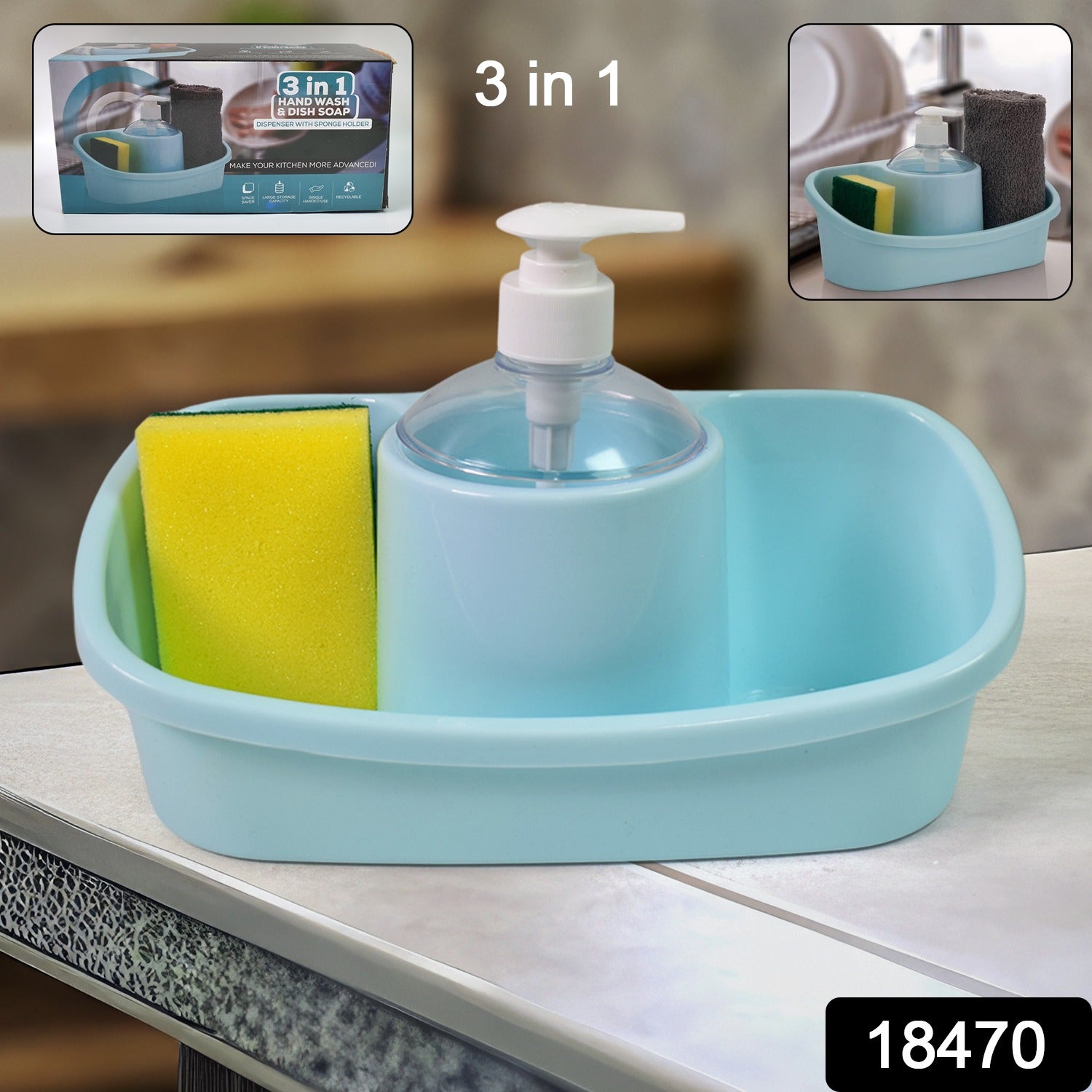 3 In 1 Hand Wash Liquid Soap Dispenser With Sponge Holder (1 Set) - Springkart 