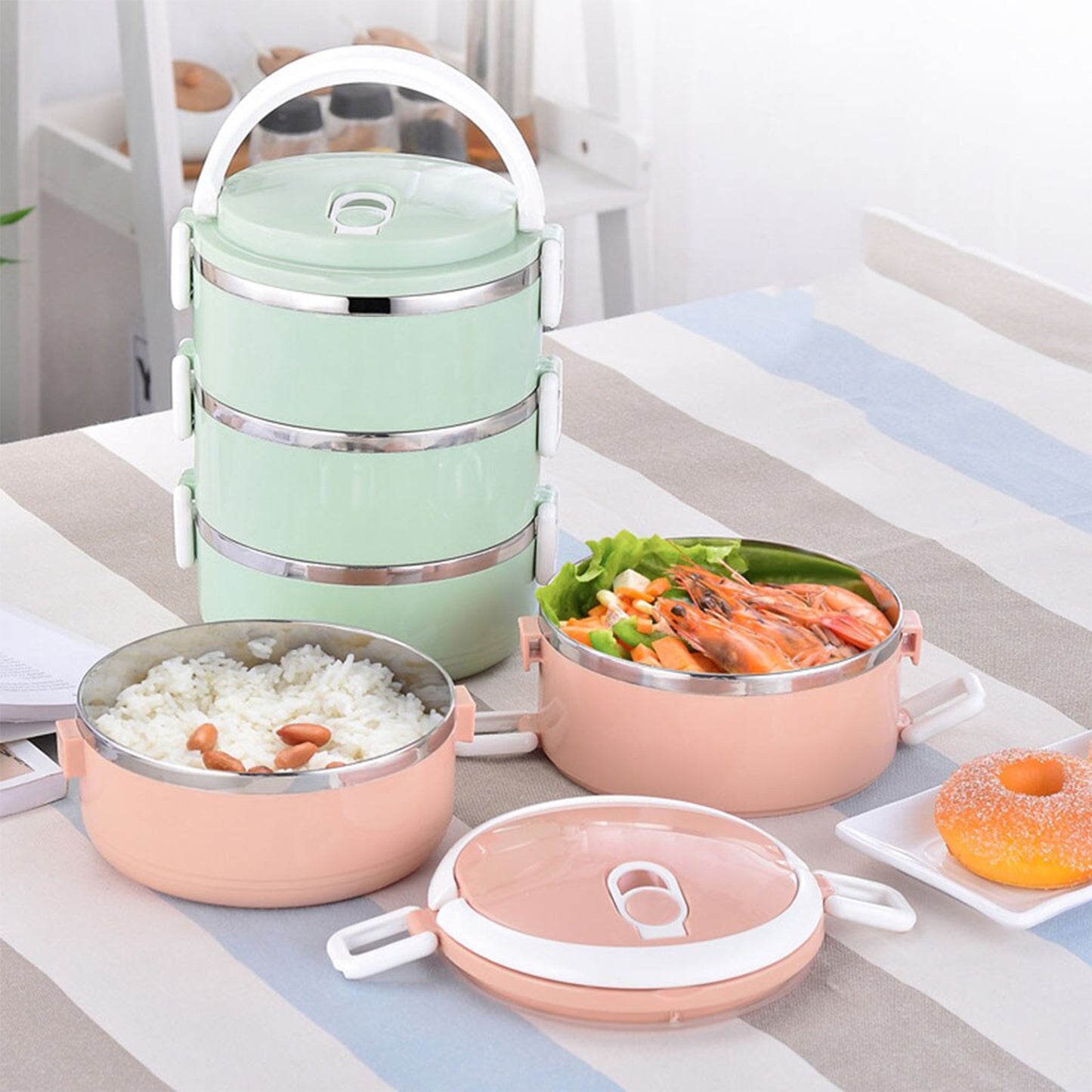 2872 Multi Layer Stainless Steel Hot Lunch Box (3 Layer) - Springkart 