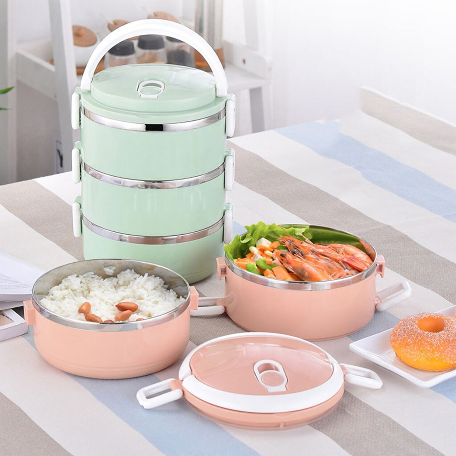 2872 Multi Layer Stainless Steel Hot Lunch Box (3 Layer) - Springkart 