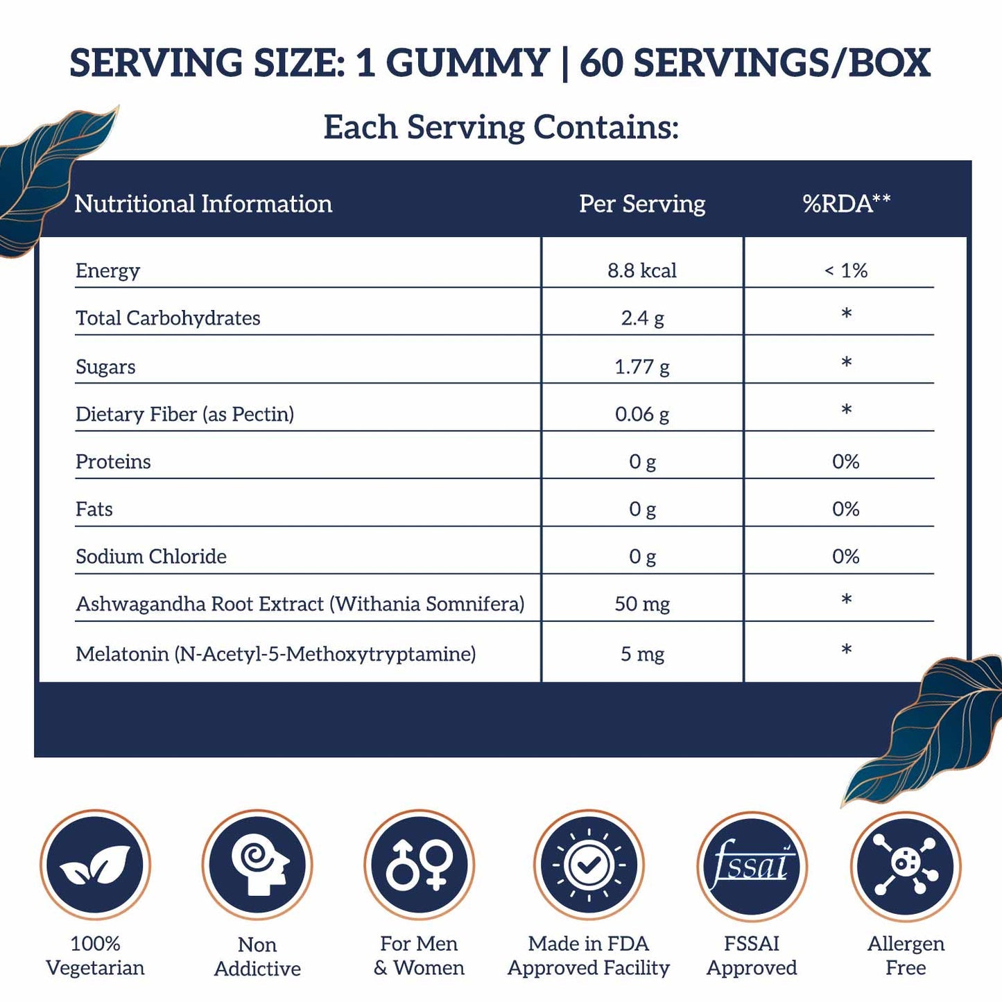 Sleep and Memory Gummy - Melatonin 5mg and Ashwagandha Supplement