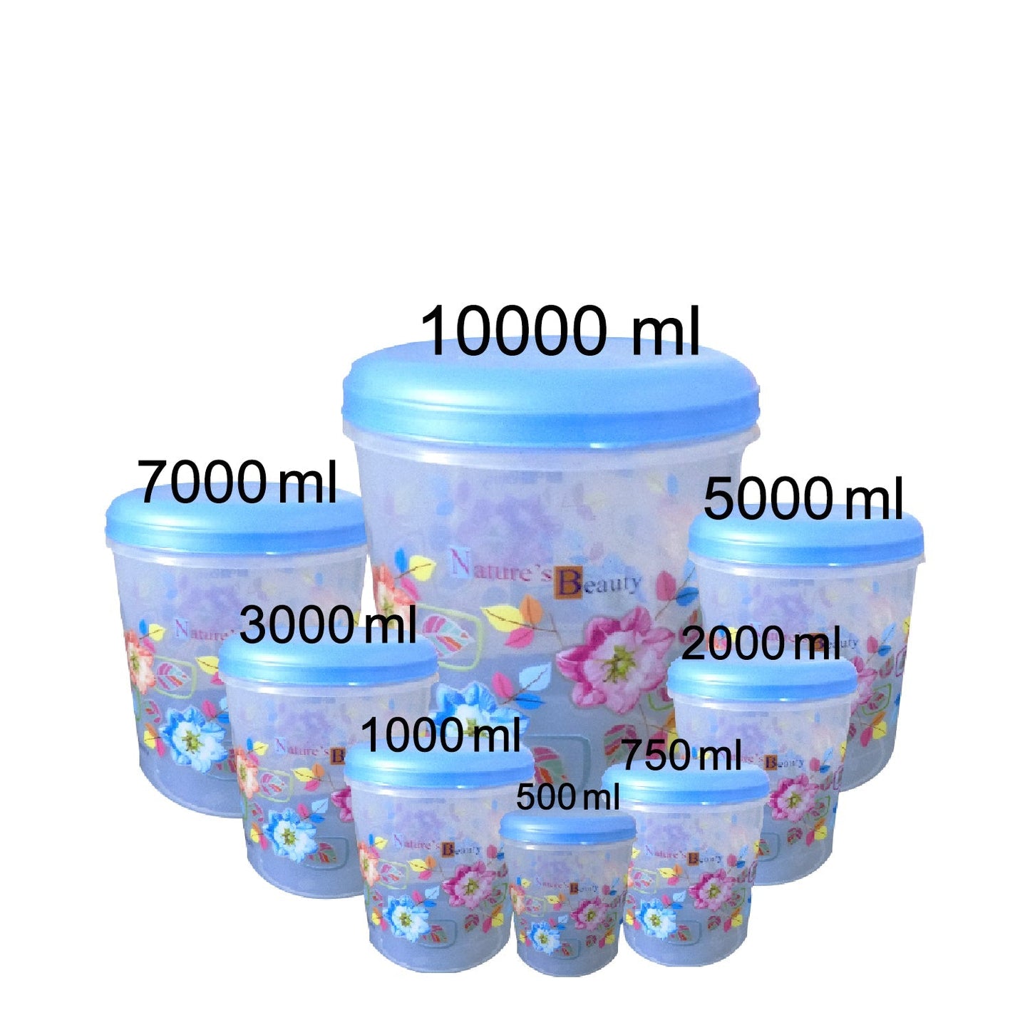 Air Tight Plastic Transparent Container Set (10000ml, 7000ml, 5000ml, 3000ml, 2000ml, 1000ml, 750ml, 500ml) - Springkart 
