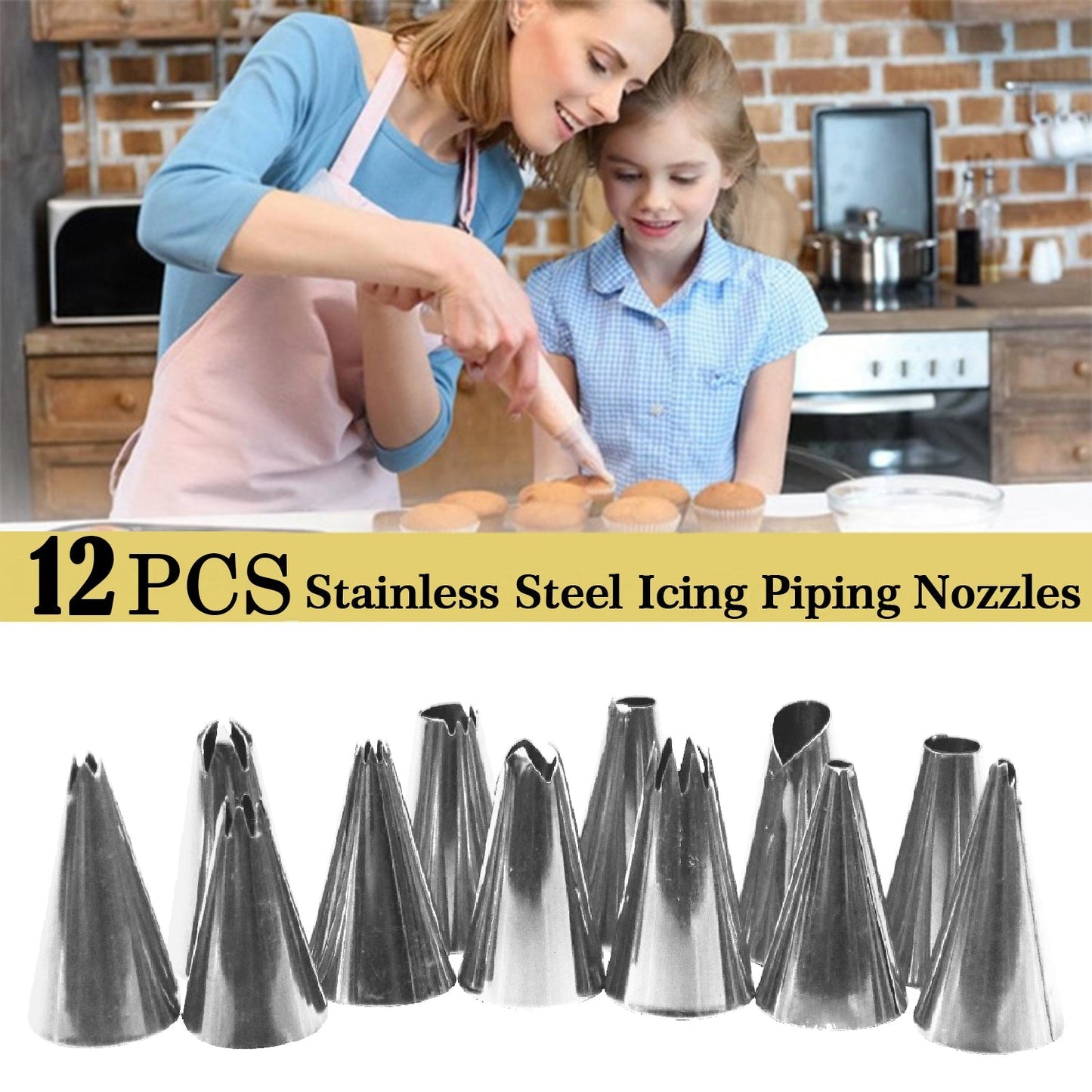 Cake Decorating Stainless Steel Nozzle (12pcs) - Springkart 