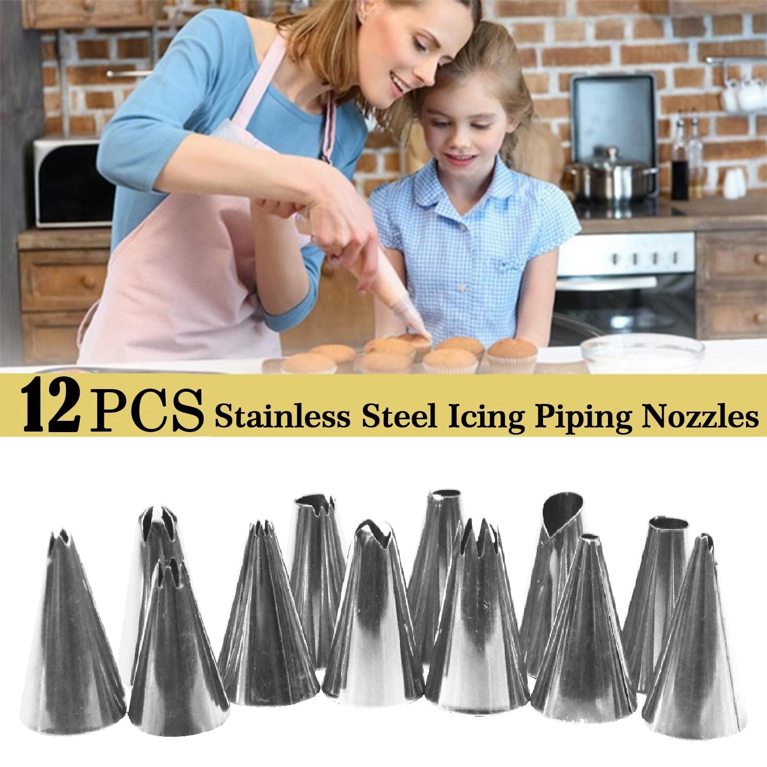 Cake Decorating Stainless Steel Nozzle (12pcs) - Springkart 