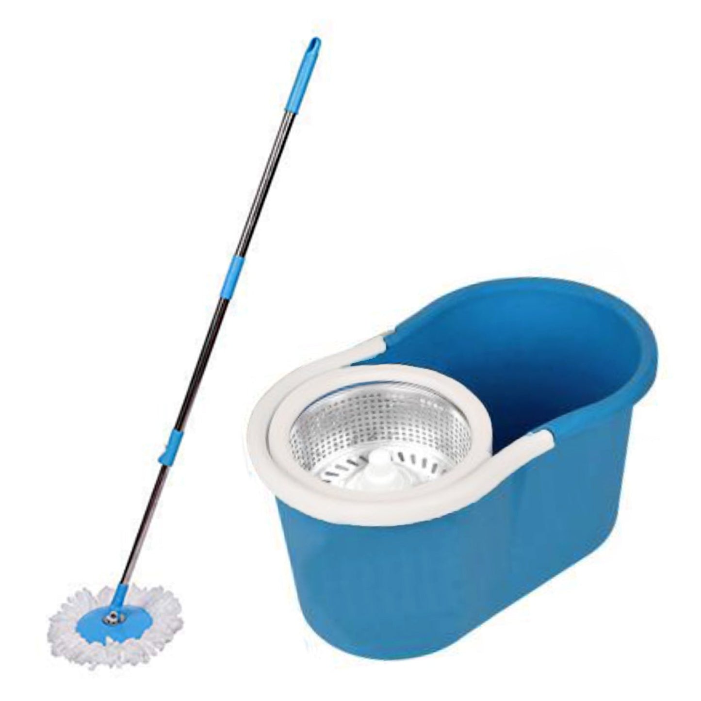 Heavy Duty Microfiber Spin Mop with Plastic Bucket & Rotating Steel Pole Head - Springkart 