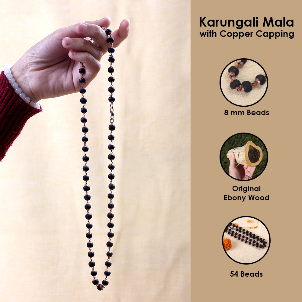 8mm Govt. Certified Karungali Mala with Copper Capping