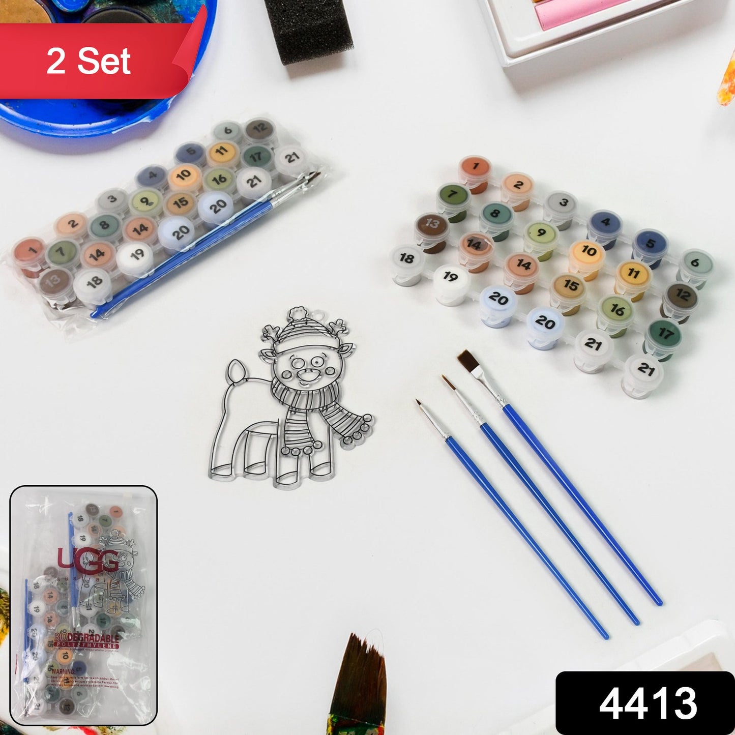 Paint By Number Kits 2 Set 21 Number Color 6 Paint Brushes (2 Set) - Springkart 