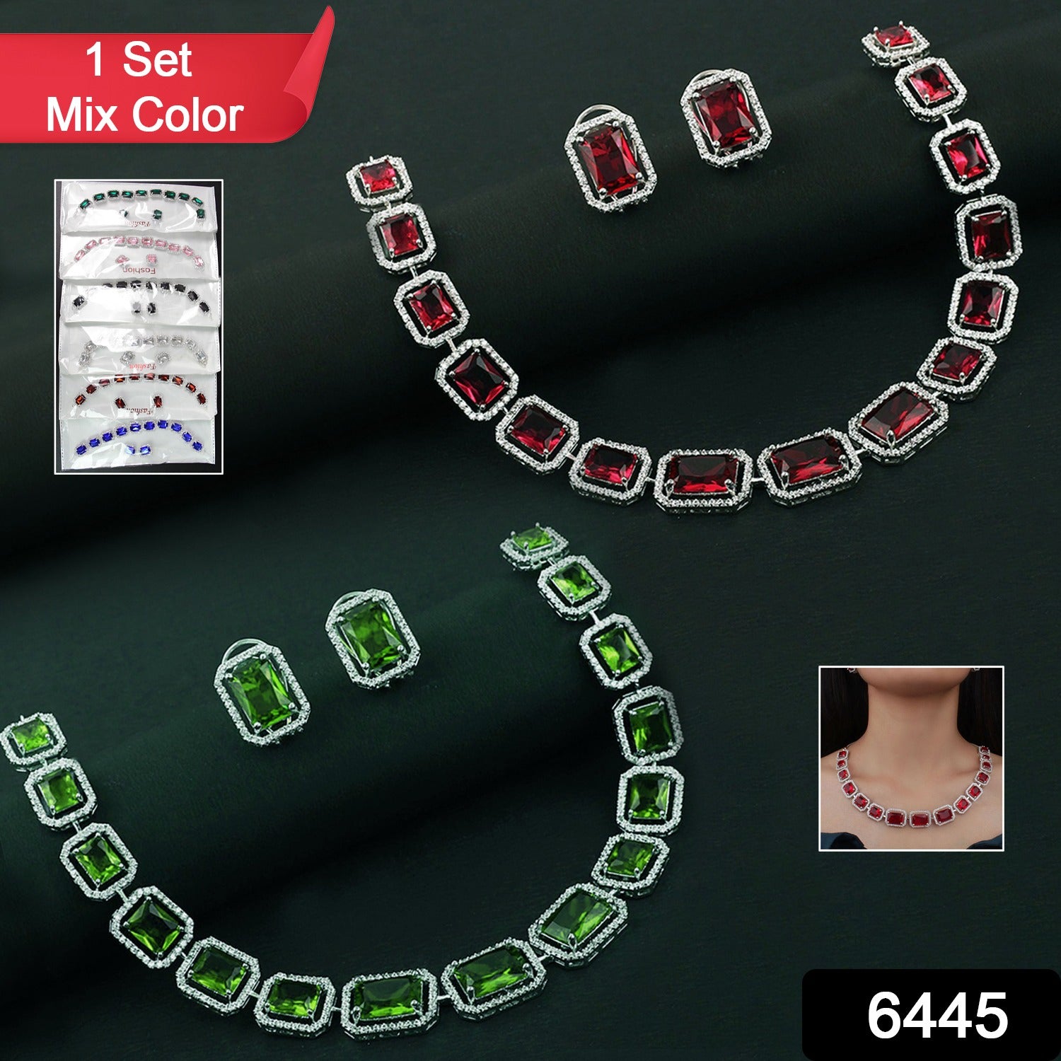 Diamond Necklace And Earrings Set (1 Set Mix Color) - Springkart 
