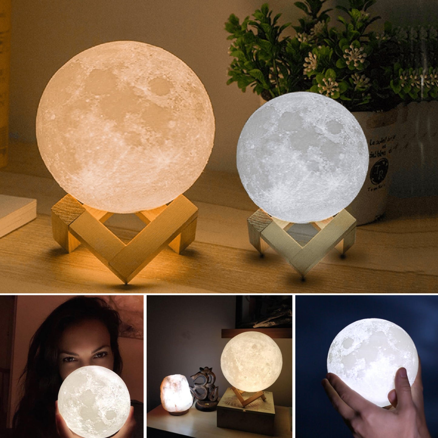 Moon Night Lamp With Plastic Stand Night Lamp For Bedroom (19 X14 Cm  1 Pc)