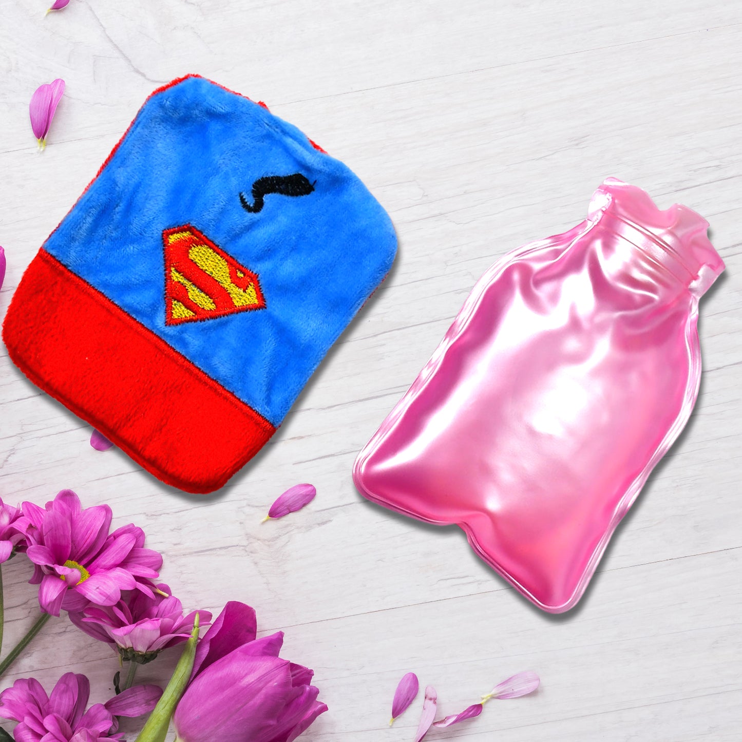 6530 Superman Print Small Hot Water Bag With Cover For Pain Relief Neck Shoulder Pain And Hand Feet Warmer Menstrual Cramps. - Springkart 