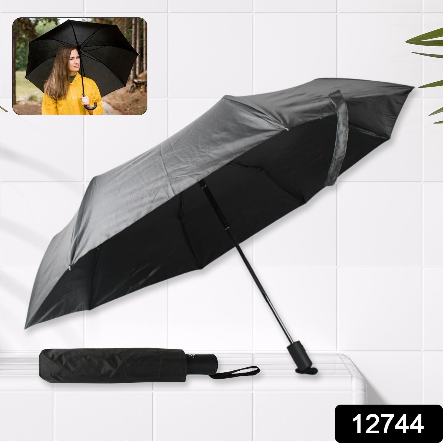 12744 2 Fold Manual Open Umbrella Windproof Sunproof Rainproof With Sturdy Steel Shaft Wrist Straps Easy To Hold Carry Umbrella For Women Men Kids - Springkart 