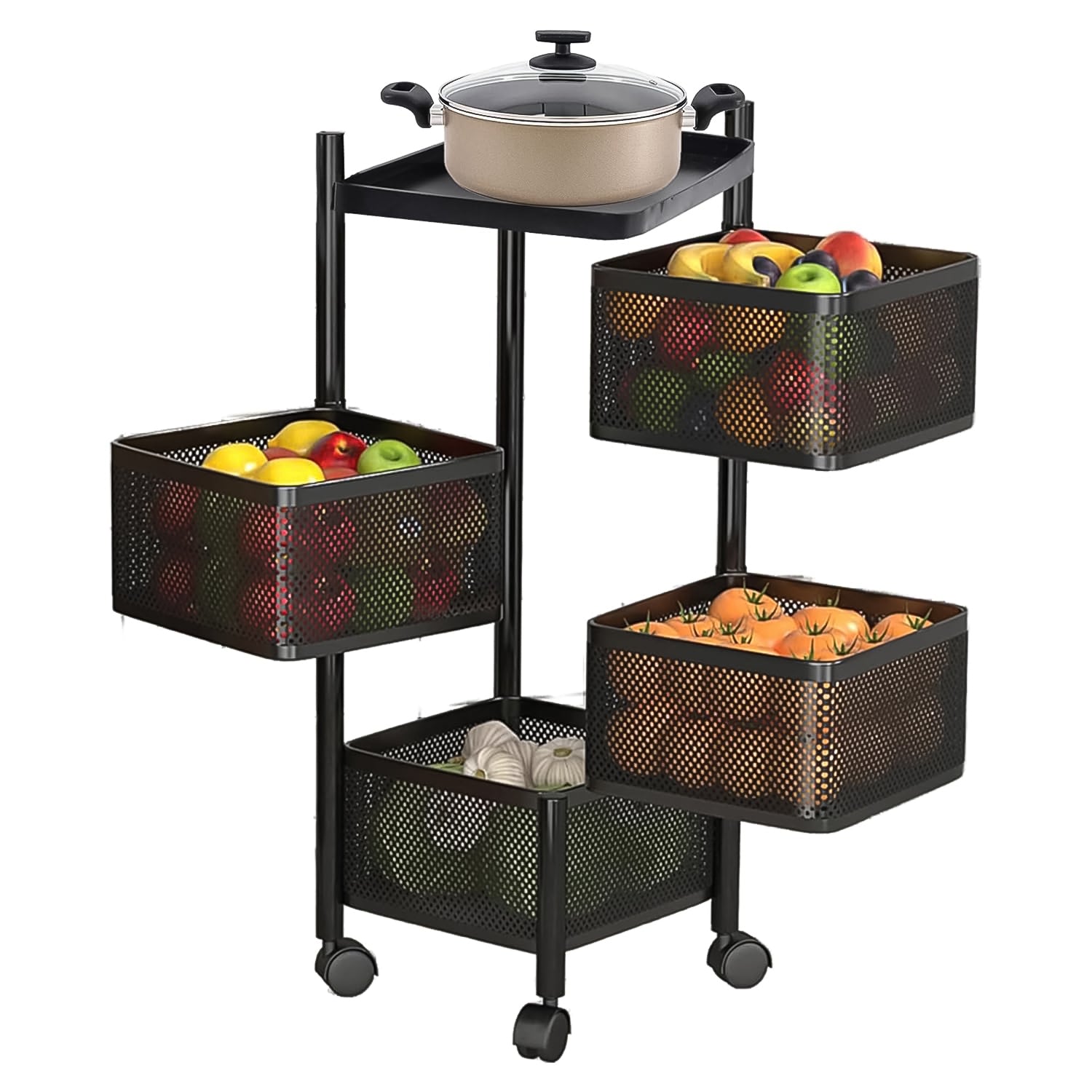 Metal Square High Quality Kitchen Trolley With Wheels (4 Layer 1 Pc) - Springkart 