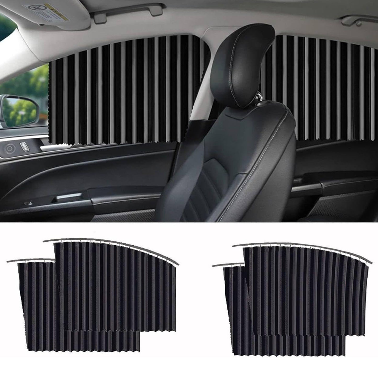 Curtain For Car Window Heat Sunshade Protection (4 Pcs With Curtain Hook Adhesive Tap Set) - Springkart 