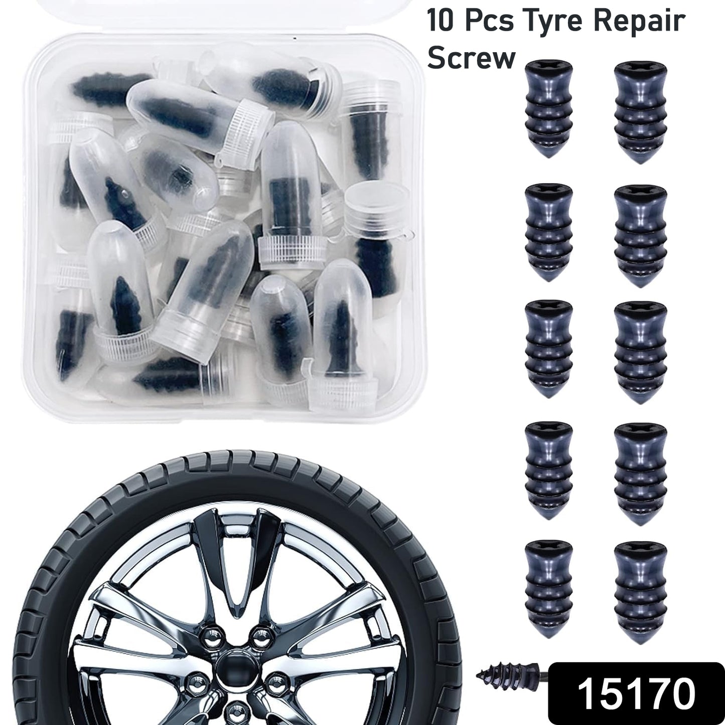Tire Repair Rubber Nail Car Tire Repair Nails Tire Repair Rubber Screws Black (10 Pcs Set) - Springkart 