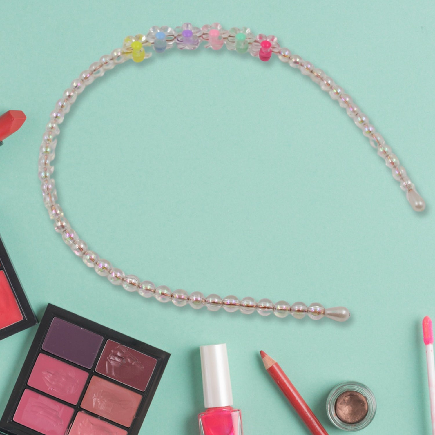 Hair Accessories Metal Handmade Colorful Beads With Pearls Fancy Party Hairband (1 Pc Mix Design) - Springkart 