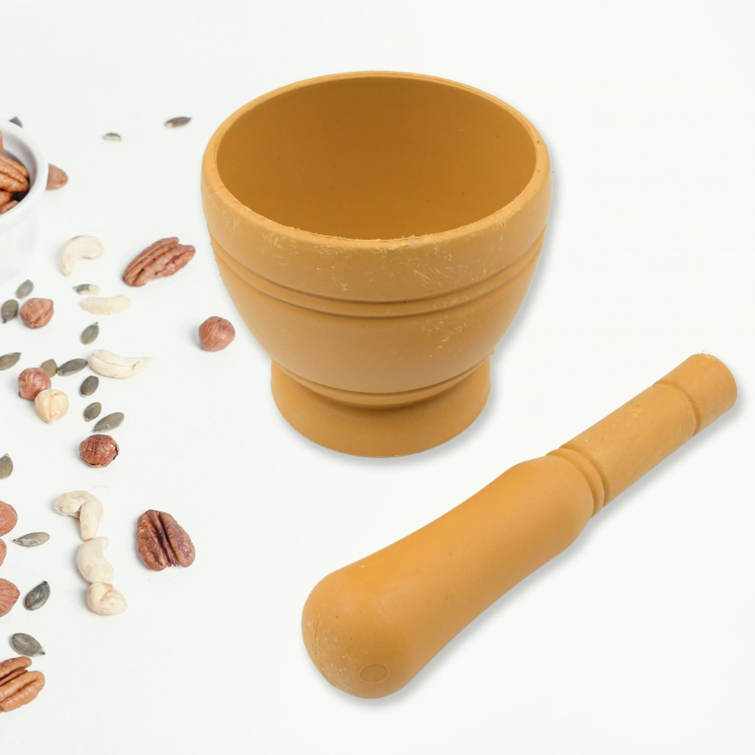 7193 Mortar And Pestle Set For Spices Okhli Masher Khalbatta Kharal Mixer Natural Traditional Grinder And Musal Well Design For Kitchen Home Herb - Springkart 