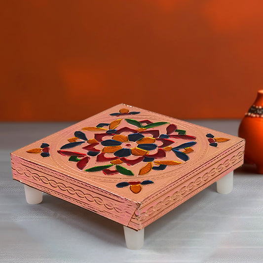 Handicraft Meenakari Wooden Chowki Puja Bajot For Home Office Decor For Puja Multicolour (1 Pc Set) - Springkart 