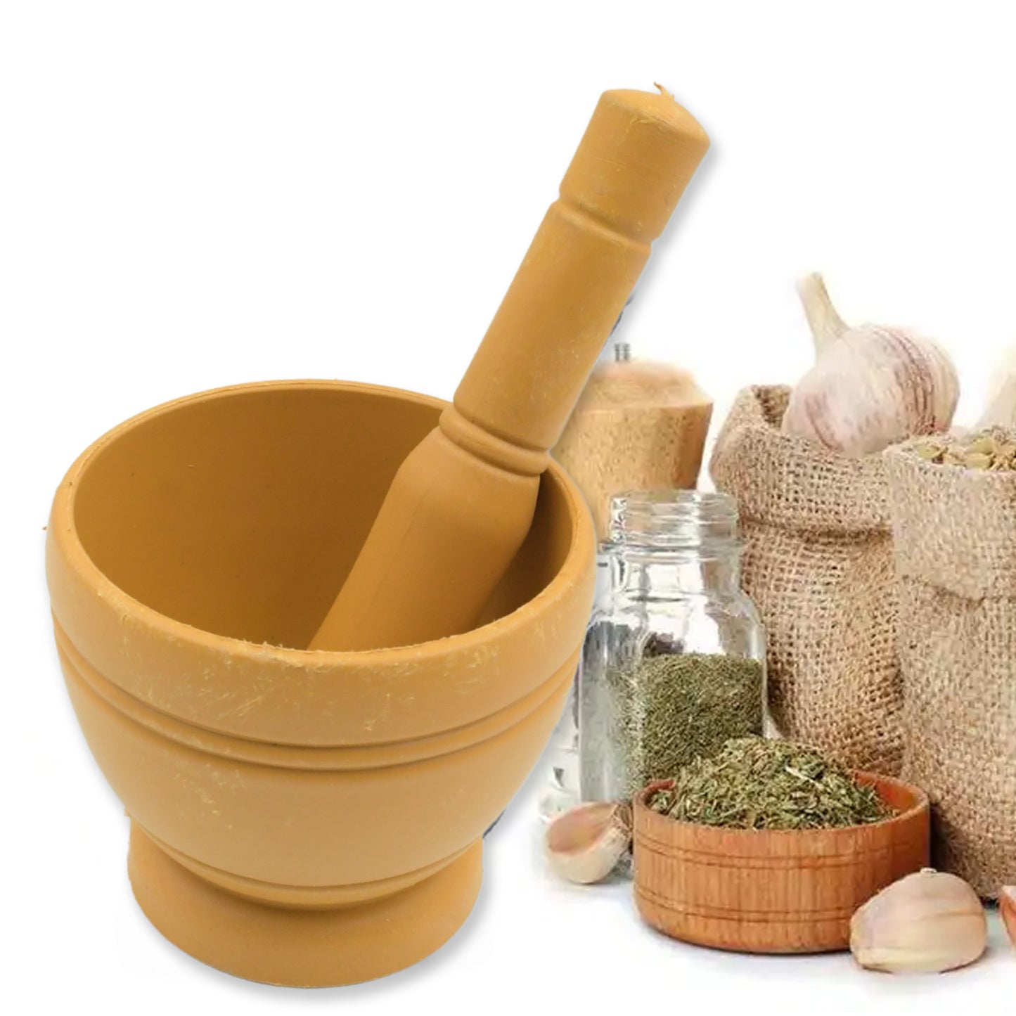 7193 Mortar And Pestle Set For Spices Okhli Masher Khalbatta Kharal Mixer Natural Traditional Grinder And Musal Well Design For Kitchen Home Herb - Springkart 