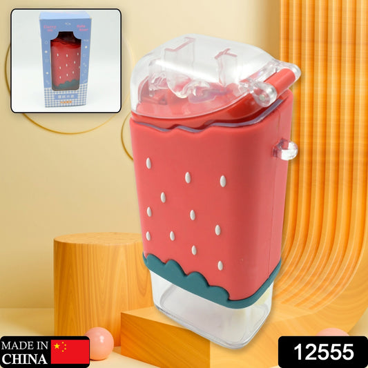 12555 Portable Cute Water Bottle For Kids Unique Ice Cream Shape Water Cup Popsicle Shaped Plastic Kettle With Straw Adjustable Shoulder Strap Bpa Free Leakproof (300 Ml) - Springkart 