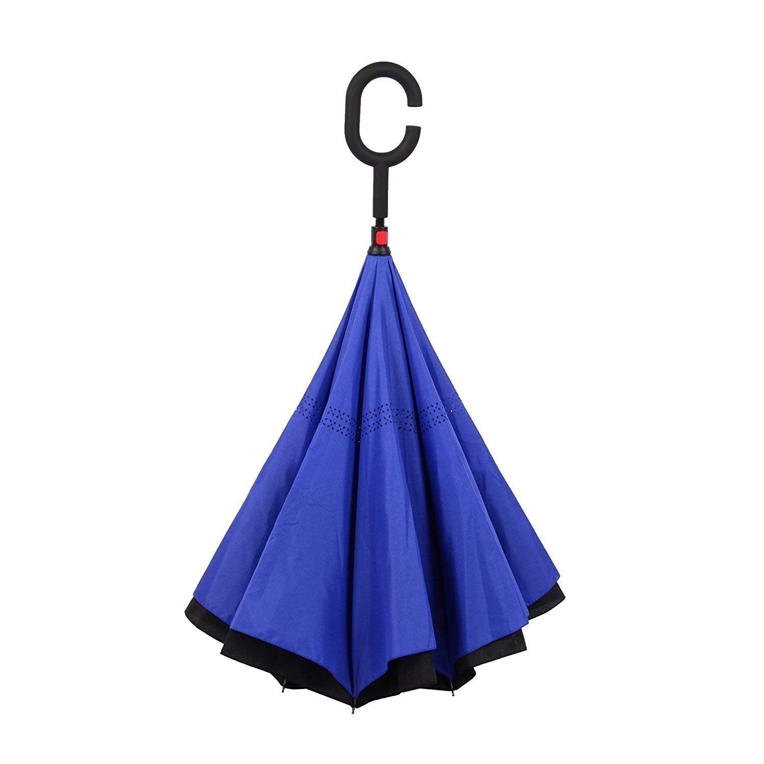 6211 Plain Design Windproof Upside Down Reverse Umbrella With C-shaped Handle - Springkart 