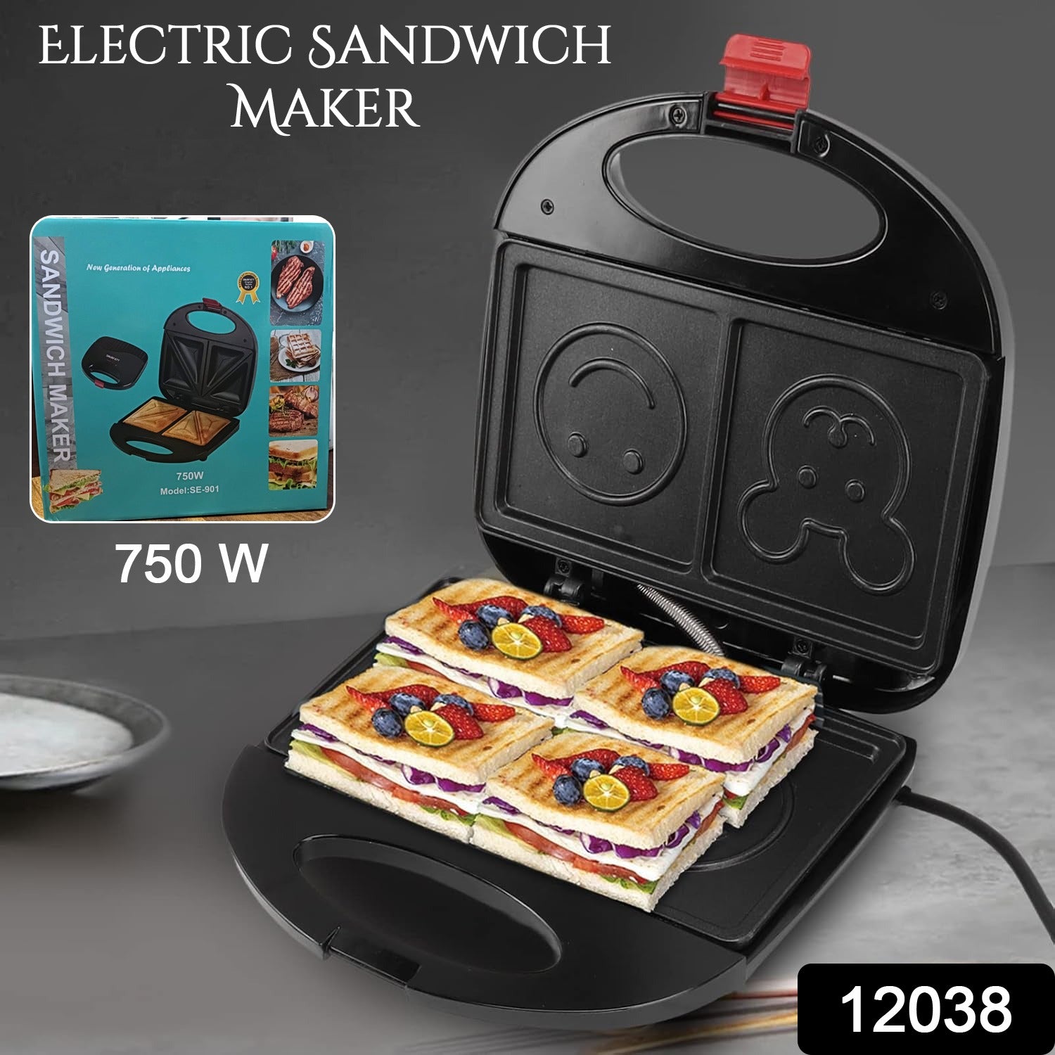 Double Sided Heating 750w Electric Sandwich Maker (1 Pc) - Springkart 