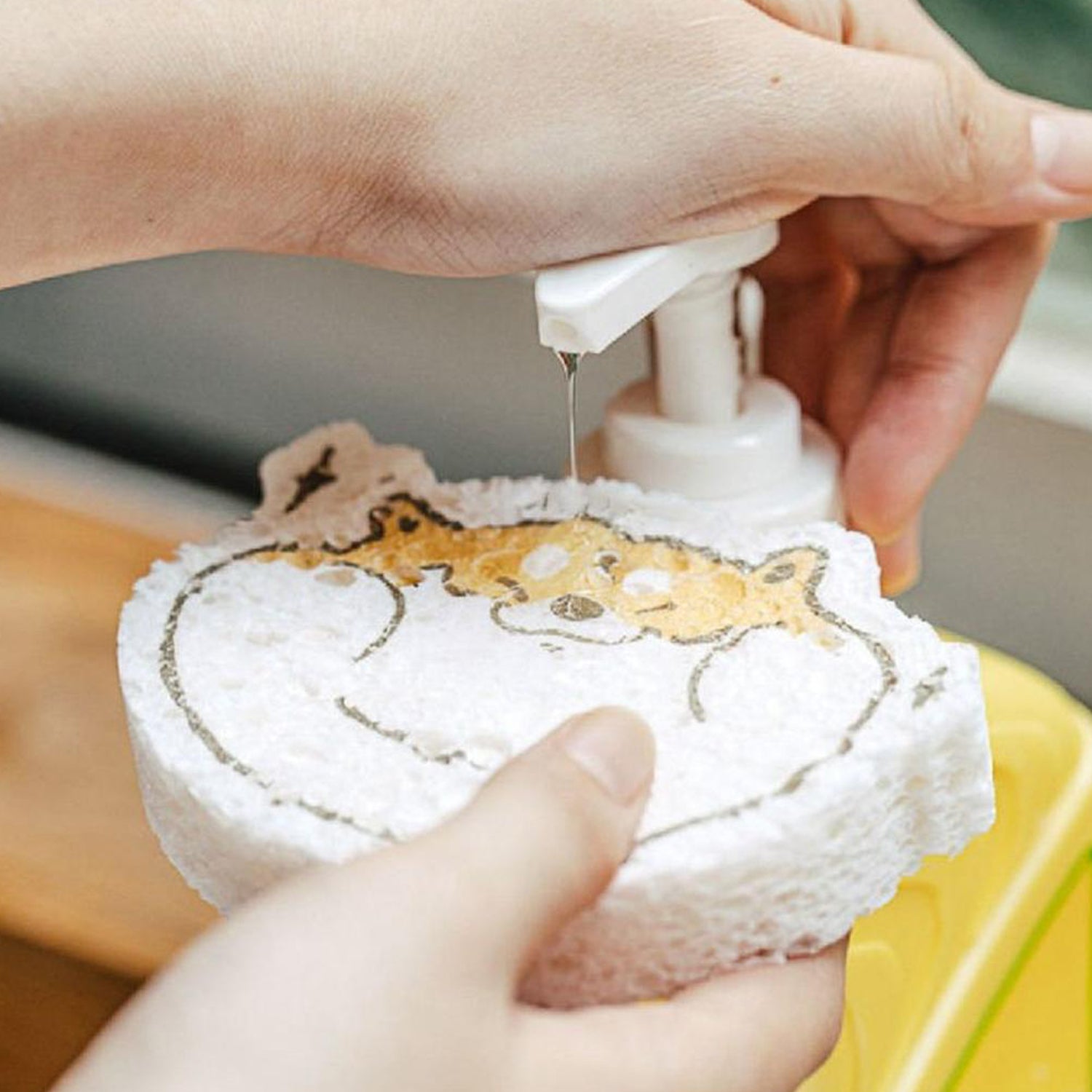 6428a Compressed Wood Pulp Sponge. Creative Cartoon Design Scouring Pad Dishwashing Absorbing Pad. Kitchen Cleaning Tool. - Springkart 