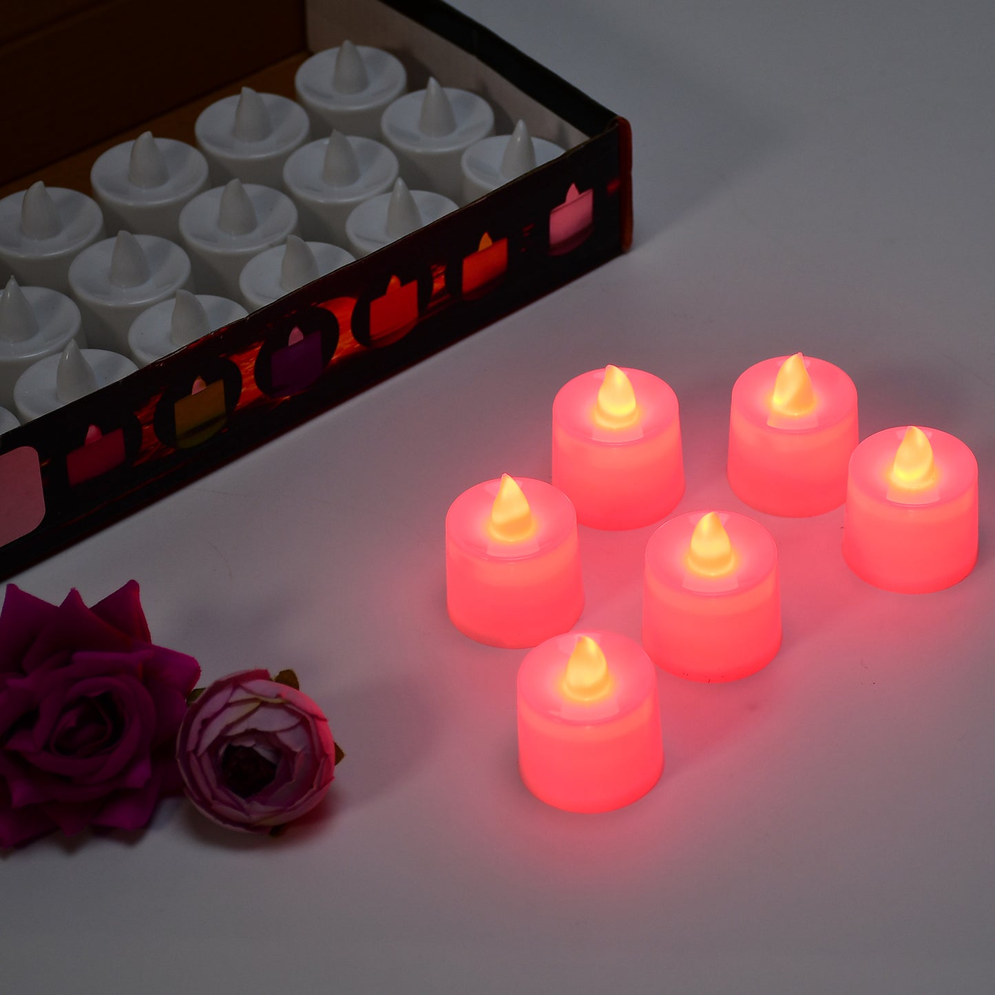 6633 Red Flameless Led Tealights Smokeless Plastic Decorative Candles - Led Tea Light Candle For Home Decoration (Pack Of 24) - Springkart 