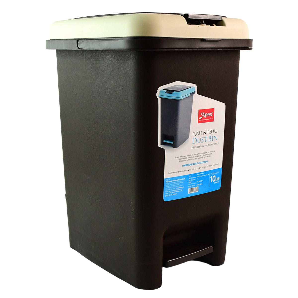 Apex Push N Pedal Plastic Dustbin 10l Capacity (1 Pc)