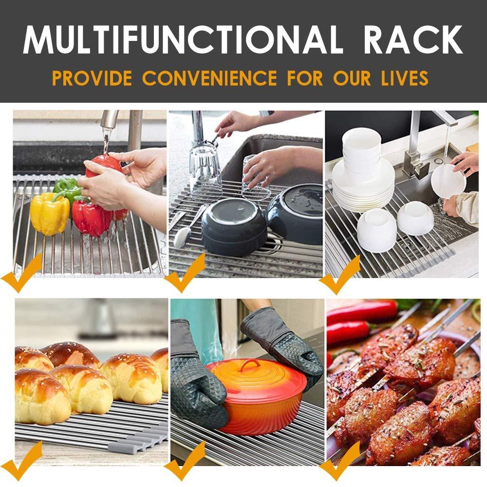 Foldable Drain Rack Kitchen Sink Roll up Dish Drying Rack Portable Dish Rack - Springkart 