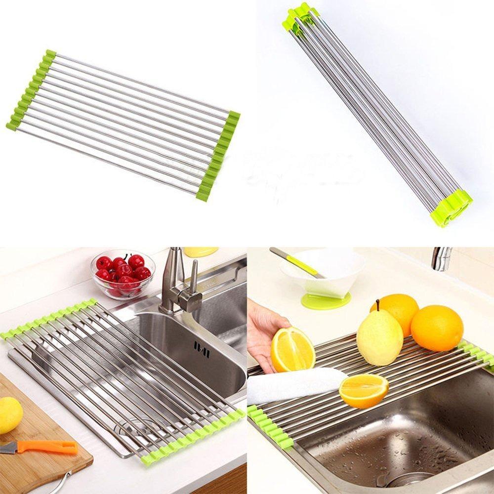Foldable Drain Rack Kitchen Sink Roll up Dish Drying Rack Portable Dish Rack - Springkart 